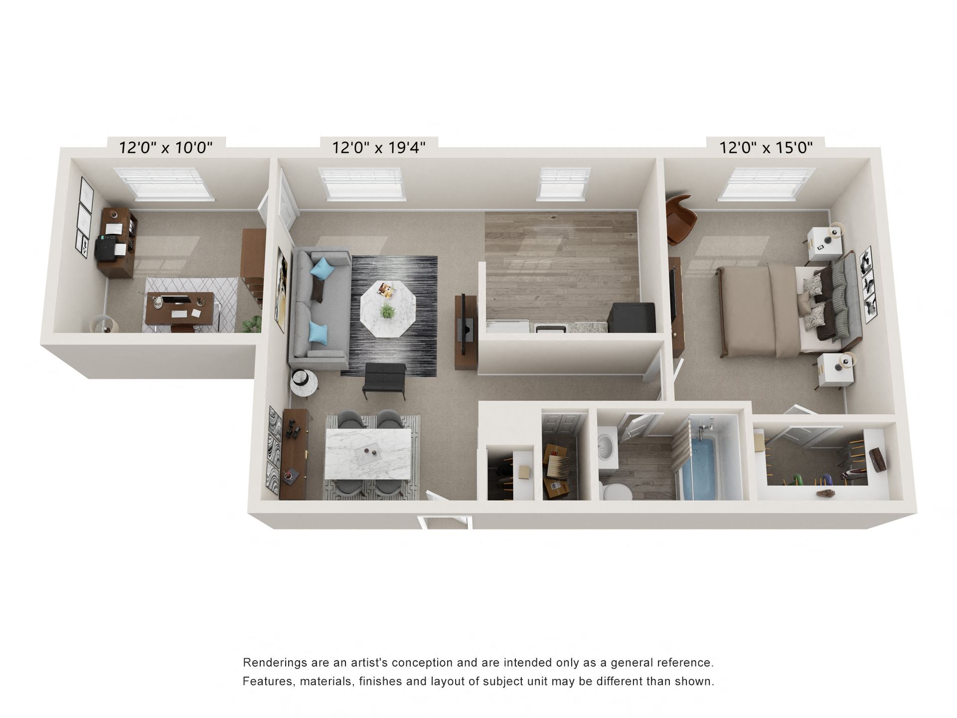 Floor plan for 1 bed, 1 bath, 815 sqft